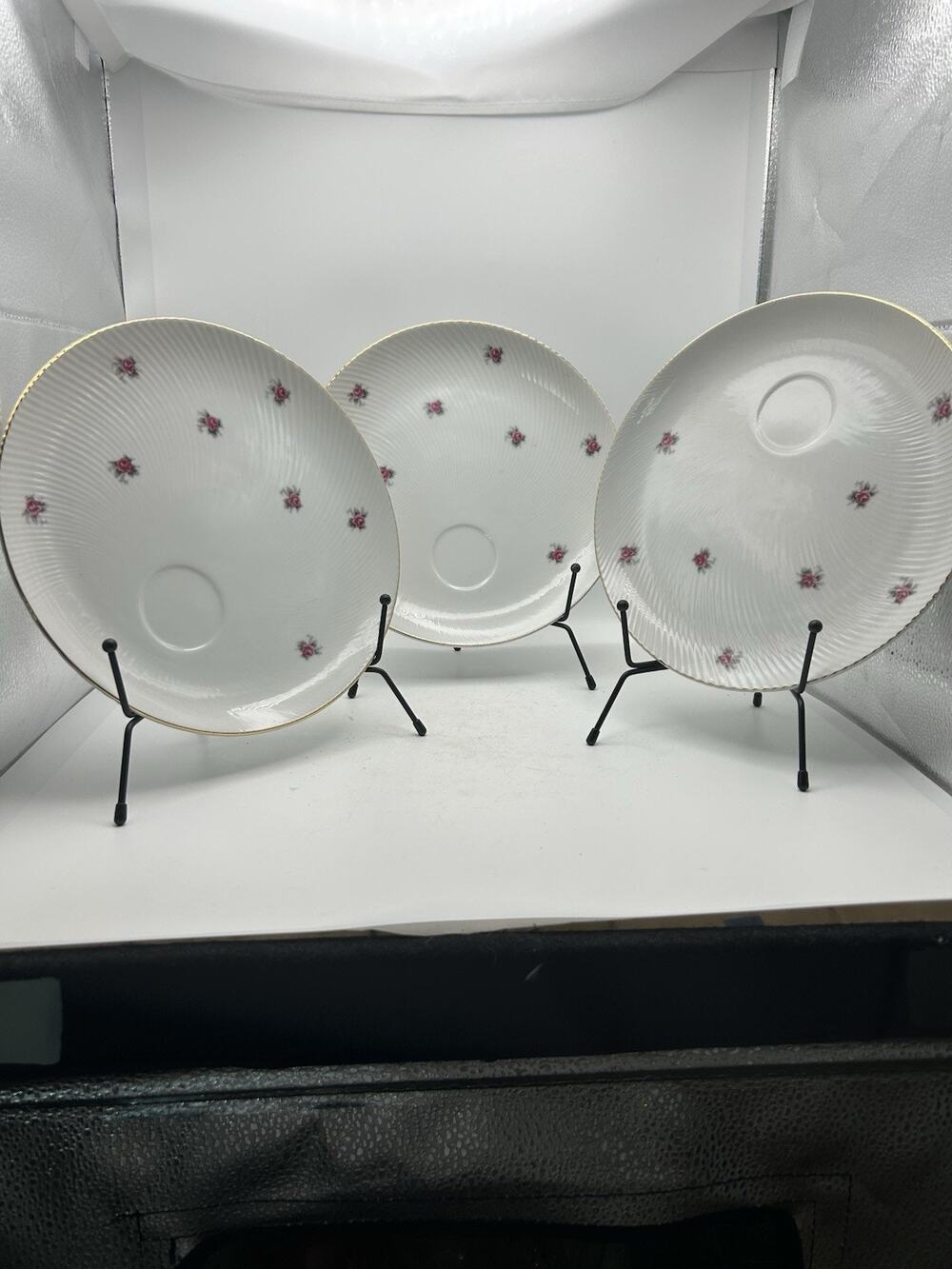 Shelley Rosebud Snack Plates (3) Beautiful Condition. No Cups.
